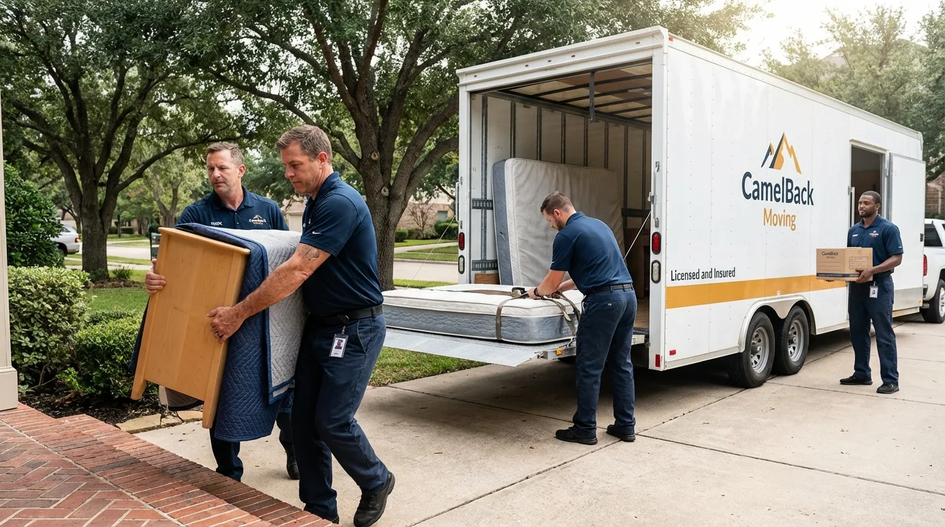 Crew loading residential truck for cross-state move from Maywood, NJ