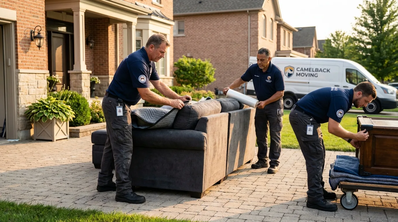 Large estate moving crew wrapping furniture in Maywood, NJ