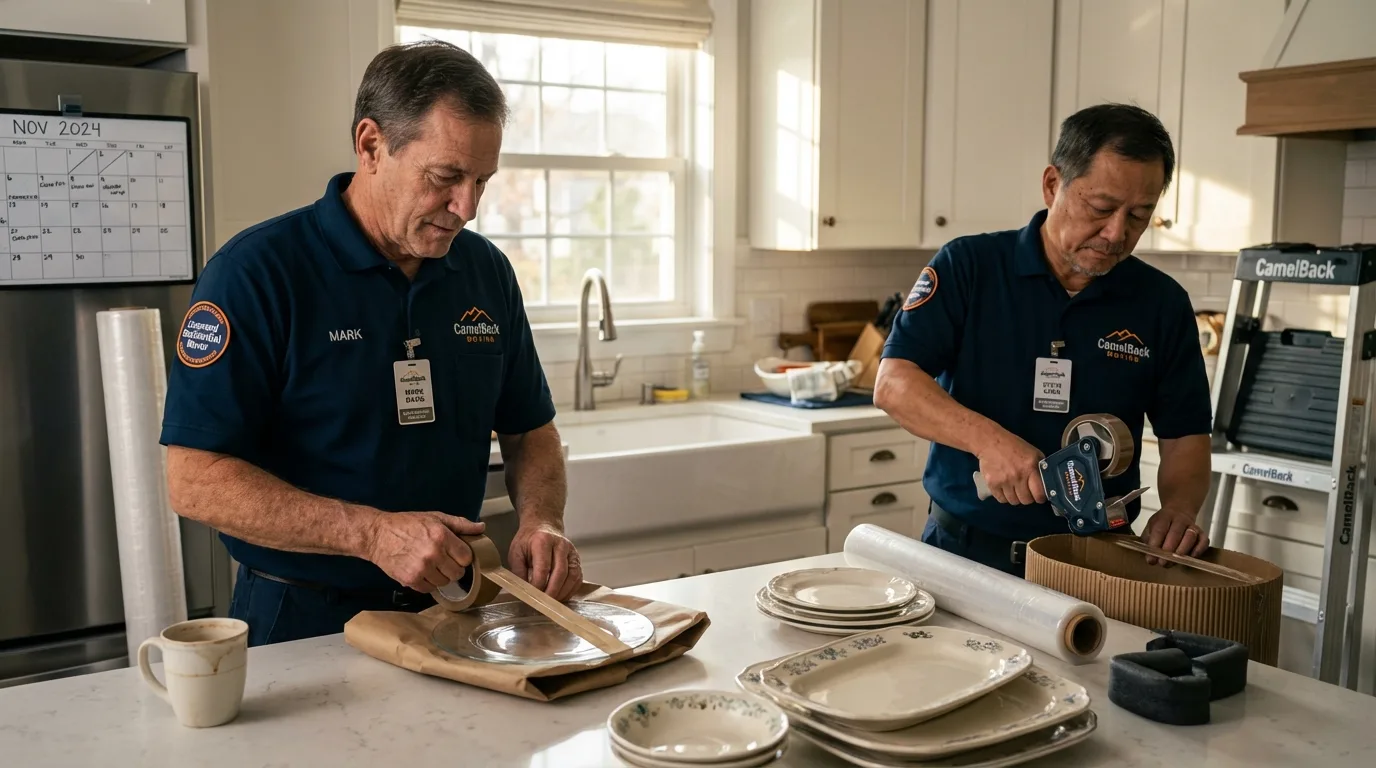 Professional crew packing kitchen dishware in Maywood, NJ